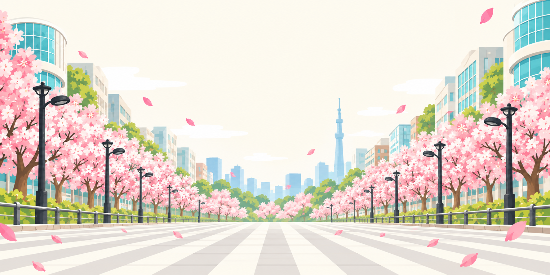 An illustrated Tokyo spring street